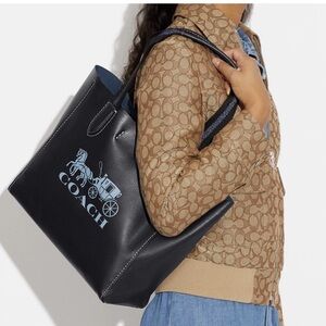 Coach CG469 Derby Tote With Horse And Carriage In Silver/Midnight Navy